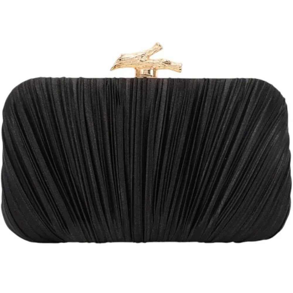 Black Clutch Purses for Women Evening Bag Pleated Clutch Bag with Chain